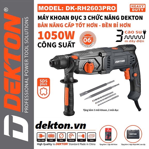Máy khoan bê tông 3 chức năng DEKTON DK-RH2603pro