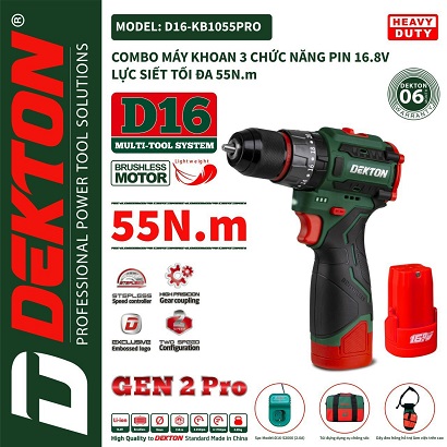Máy khoan pin Dekton D16-KB1055Pro đủ bộ pin sạc
