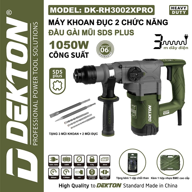khoan pin dekton 2 chức năng dekton m21-rh3002xpro bảo hành 12 tháng
