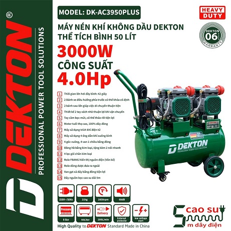 Máy bơm hơi không dầu 50 lít dekton dk-ac3950plus