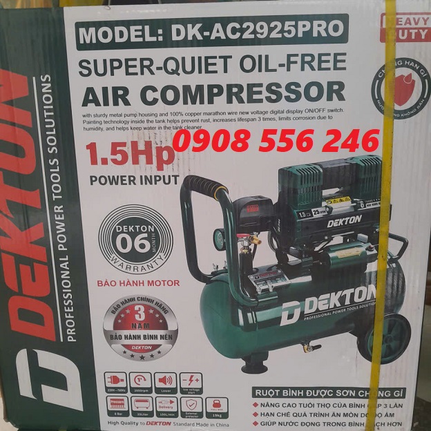 Máy nén khí không dầu Dekton DK-AC2925Pro công suất 1.5HP