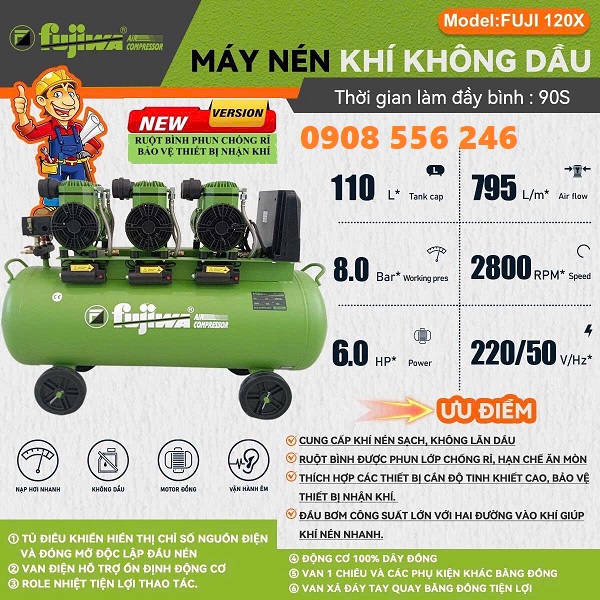 Máy nén khí Fujiwa 120 lít không dầu