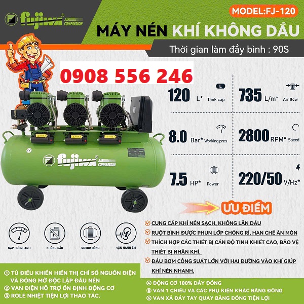 Máy nén khí Fujiwa 120 lít không dầu