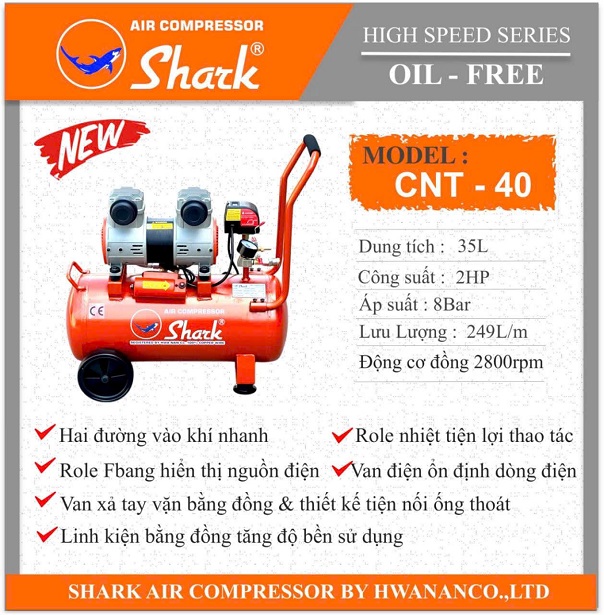 Máy nén khí không dầu shark cnt-40