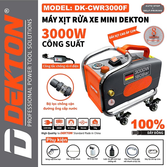 Máy rửa xe dekton có chống giật dk-cwr3000f