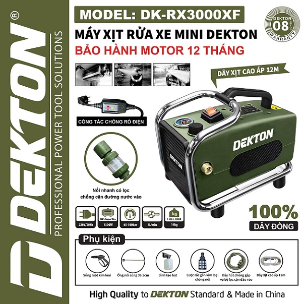 Máy rửa xe dekton có chống giật dk-cwr3000f