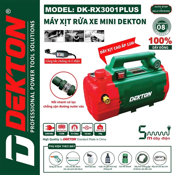 Máy xịt rửa xe chính hãng dekton dk-rx3001plus
