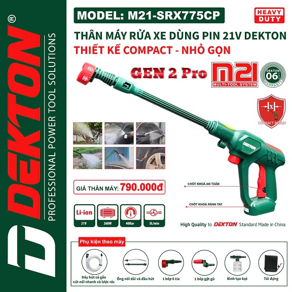 Máy rửa xe dekton m21-srx775cp chưa pin sạc