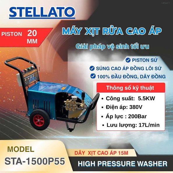 Máy rửa xe cao áp stellato sta-1500p55 lưu lượng 17 lít