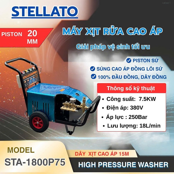 Máy rửa xe áp lực cao stellato sta-1800p75 áp 250 bar