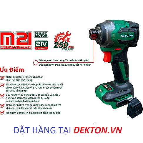 Máy chuyên vít dekton M21-CV250NCP ( Chưa pin và sạc)