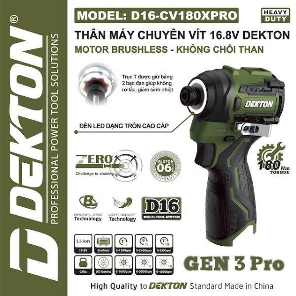 Máy vặn vít dùng pin 16.8V Dekton D16-CV180XPRO